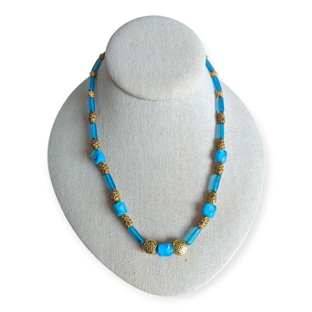 Elegant Artisan made Gold & Glass bead Necklace